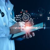Medical technology, doctor use AI robots for diagnosis, care, and increasing accuracy patient treatment in future. Medical research and development innovation technology to improve patient health.